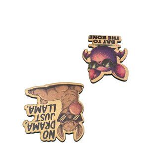 Wooden Bat and Llama Decorative Magnets, Cool Sunglasses Design, Funny Quotes, 3
